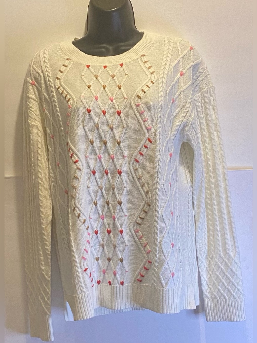 NWT Talbots Whipstitch Hearts Cable Knit Sweater - Talla S (Original $119)